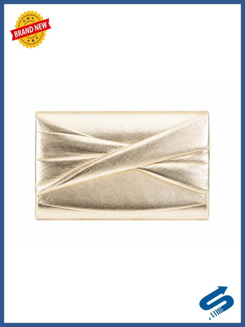 Pleated Metallic Synthetic Evening Clutch with Chain Strap Formal